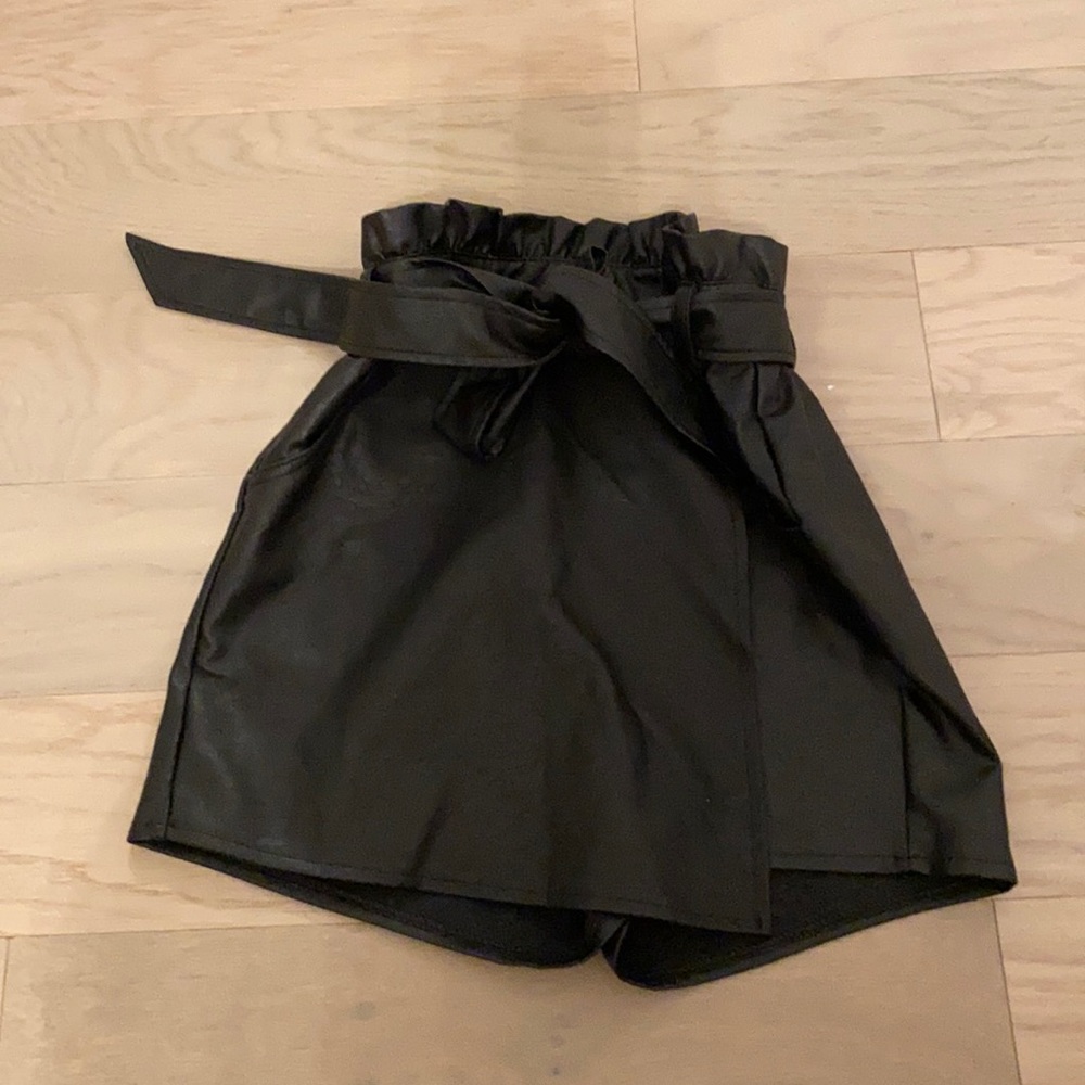 black leather high waisted skort